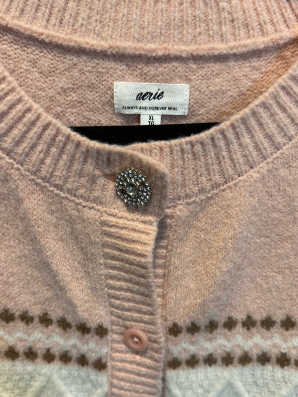 aerie Pink Fair Isle Button Cardigan - Picture 2 of 5